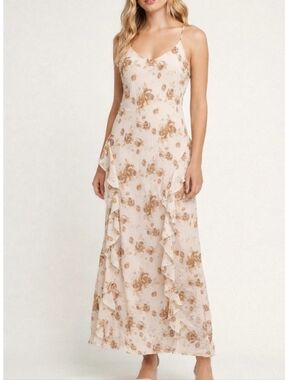 chinese dress ladies Lace-Trim Satin Floral Maxi Dress main image 0